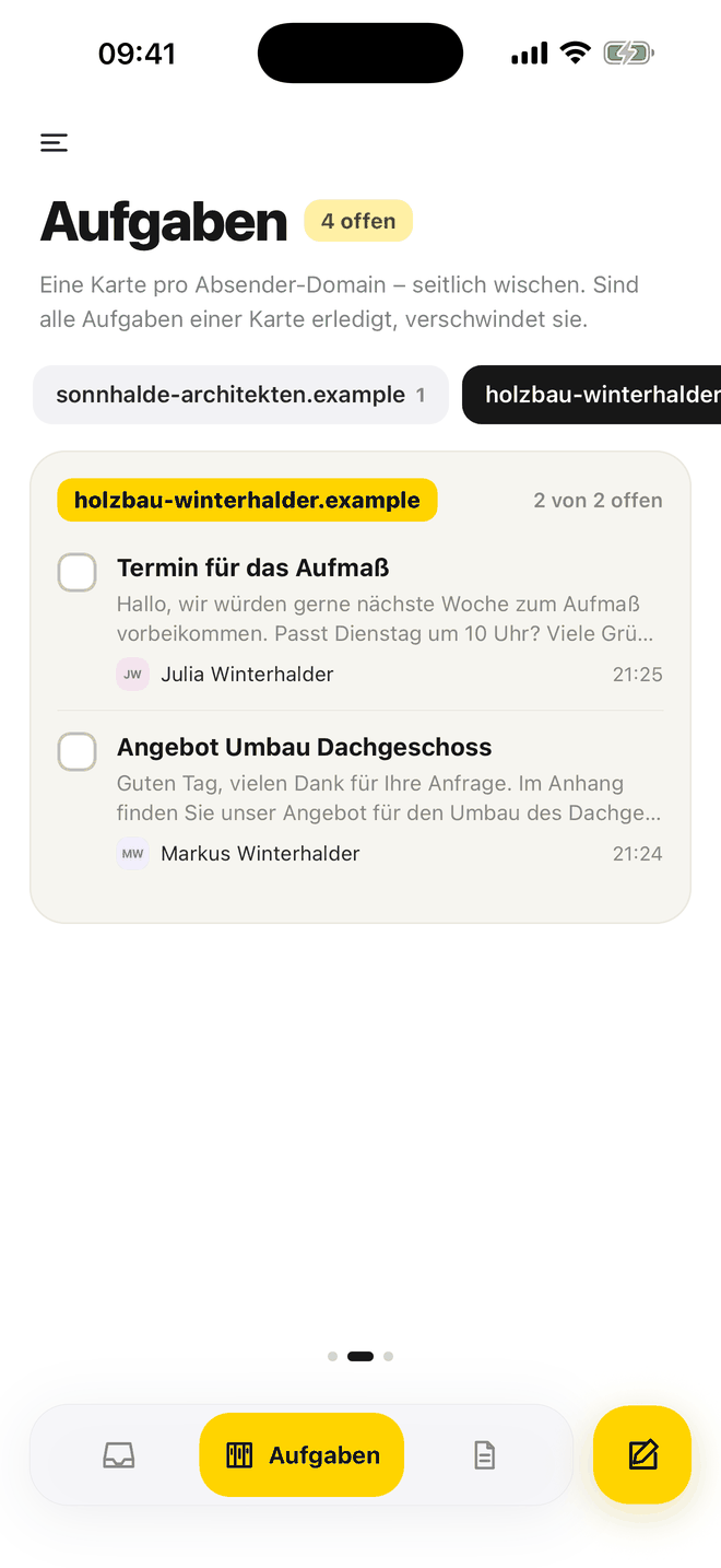 Aufgaben in Poldi als Karten pro Absender
